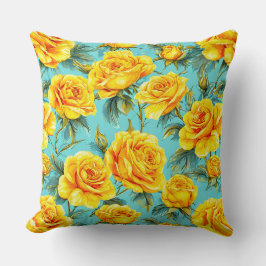 Gelbe Rosen auf blauem Hintergrund Kissen