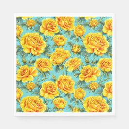 Gelbe Rosen auf blauem Hintergrund Serviette