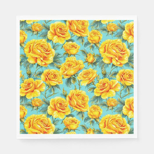 Gelbe Rosen auf blauem Hintergrund Serviette (Vorderseite)