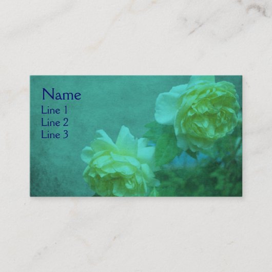 Gelbe Rosen auf der türkisblauen Visitenkarte (Vorderseite)