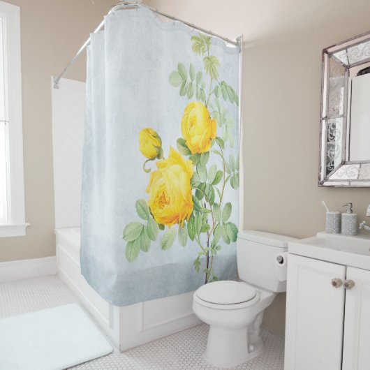 Gelbe Rosen auf gestresstem Grau Duschvorhang (Beispiel)