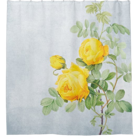 Gelbe Rosen auf gestresstem Grau Duschvorhang (Vorderseite)