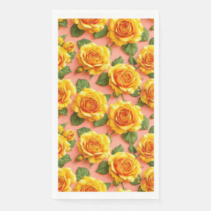Gelbe Rosen auf rosa Untergrund Serviette