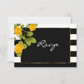Gelbe Rosen auf schwarzen und weißen Streifen Einladung (Rückseite)