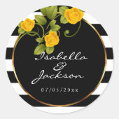 Gelbe Rosen auf schwarzen und weißen Streifen Runder Aufkleber (Vorderseite)
