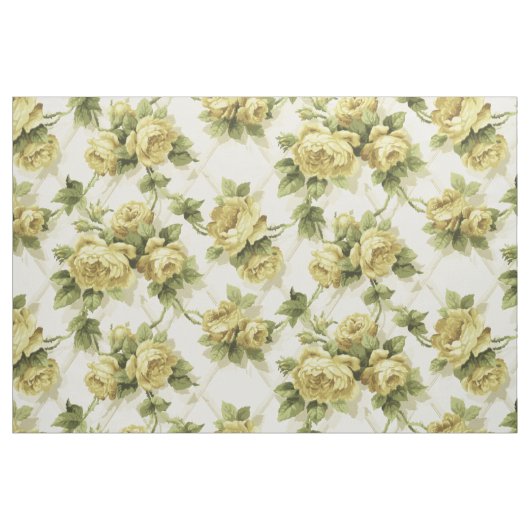 Gelbe Rosen auf Trellis Blumenmuster Stoff (Fat Quarter (45,7 x 55,9 cm))