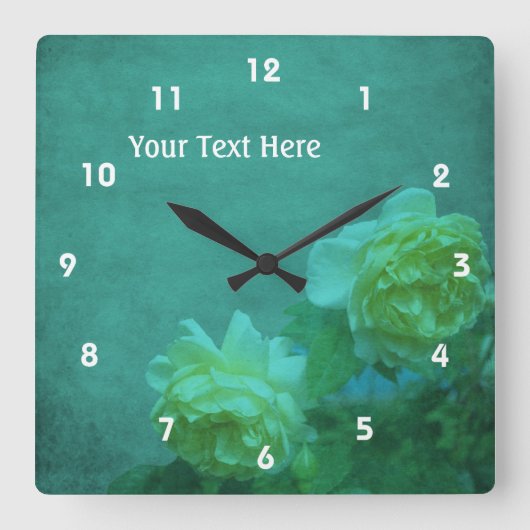 Gelbe Rosen auf Türkis Quadratische Wanduhr (Vorderseite)