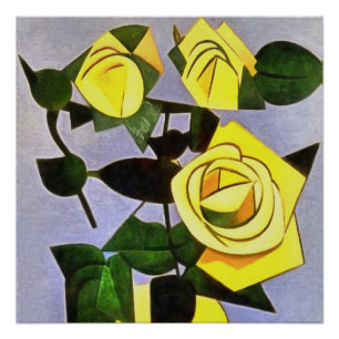 Gelbe Rosen aus einem geometrischen Abstrakten Fri Poster