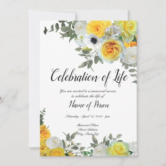 Gelbe Rosen Beerdigung Ankündigung Einladung (Vorderseite)