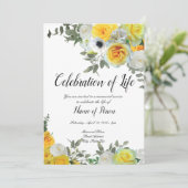 Gelbe Rosen Beerdigung Ankündigung Einladung (Stehend Vorderseite)