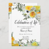 Gelbe Rosen Beerdigung Ankündigung Einladung (Vorne/Hinten)