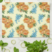 Gelbe Rosen-blaue Blumen-Vintages Muster-Tuch Küchentuch (Gefaltet)