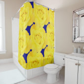 Gelbe Rosen Blume Gold Blumenmuster Navy Blau Duschvorhang (Beispiel)