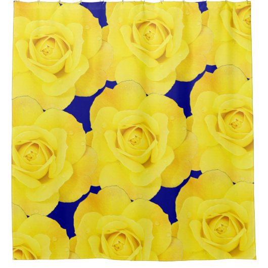 Gelbe Rosen Blume Gold Blumenmuster Navy Blau Duschvorhang (Vorderseite)