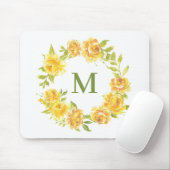 Gelbe Rosen-Blumenmuster-Monogramm Mousepad (Mit Mouse)