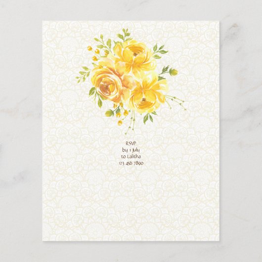 Gelbe Rosen Budget Haldi Einladung (Rückseite)