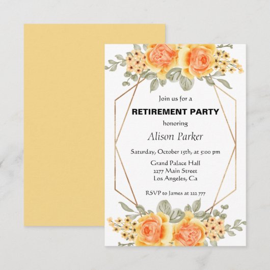 Gelbe Rosen Einladung (Vorne/Hinten)