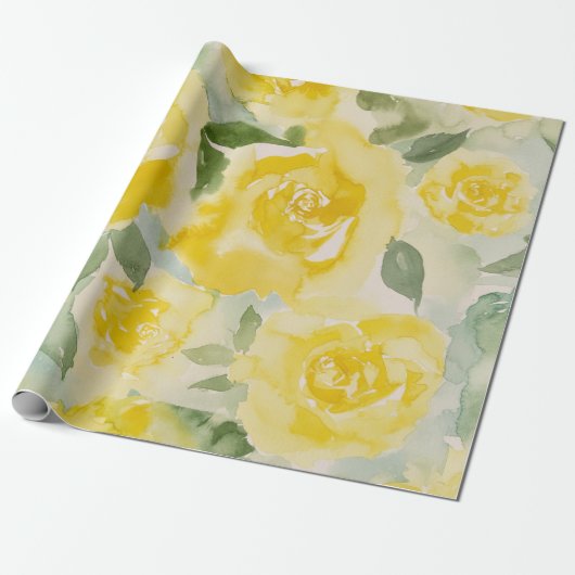Gelbe Rosen Floral Geschenkpapier (Ungerollt)