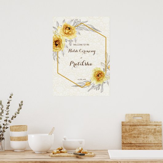 Gelbe Rosen geometrisch personalisiert Haldi Empfa Poster (Küche)