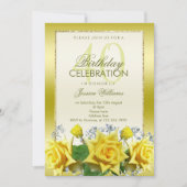Gelbe Rosen & Gold Glitzer 40. Geburtstag Einladung (Vorderseite)