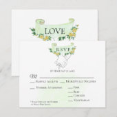 *~* Gelbe Rosen-Holding-Hände Hochzeit RSVP Karte (Vorne/Hinten)