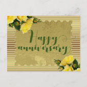 Gelbe Rosen im goldenen Hintergrund Happy Annivers Postkarte (Vorderseite)