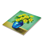Gelbe Rosen in Blauer Vase Boho Kunst Fliese (Seite)