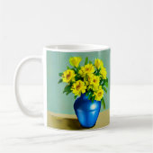 Gelbe Rosen in Blauer Vase Boho Kunst Kaffeetasse (Links)