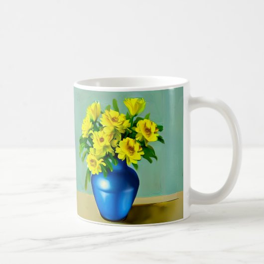 Gelbe Rosen in Blauer Vase Boho Kunst Kaffeetasse (Rechts)