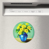 Gelbe Rosen in Blauer Vase Boho Kunst Magnet (In Situ (Geschirrspüler))