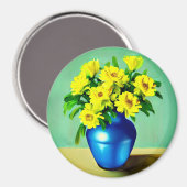 Gelbe Rosen in Blauer Vase Boho Kunst Magnet (Vorderseite/Rückseite)