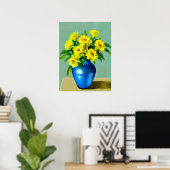 Gelbe Rosen in Blauer Vase Boho Kunst Poster (Heimbüro)