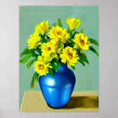 Gelbe Rosen in Blauer Vase Boho Kunst Poster (Vorne)
