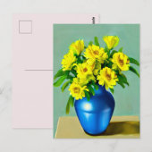 Gelbe Rosen in Blauer Vase Boho Kunst Postkarte (Vorne/Hinten)
