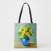 Gelbe Rosen in Blauer Vase Boho Kunst Tasche (Vorderseite)