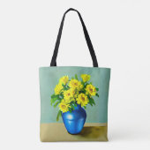 Gelbe Rosen in Blauer Vase Boho Kunst Tasche (Rückseite)