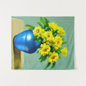 Gelbe Rosen in Blauer Vase Boho Kunst Wandteppich (Vorderseite (Horizontal))