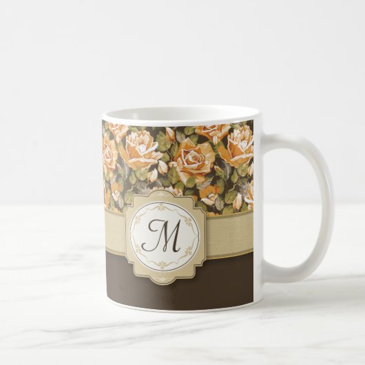 Gelbe Rosen in Braun mit Monogramm Kaffeetasse (Rechts)