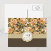 Gelbe Rosen in Braun mit Monogramm Postkarte (Vorne/Hinten)