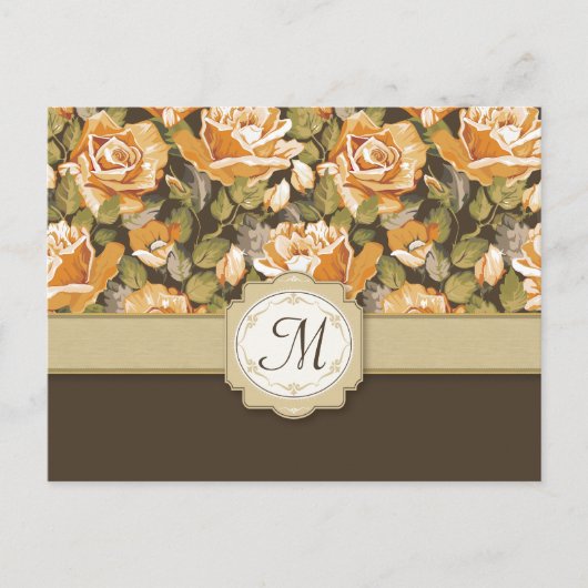 Gelbe Rosen in Braun mit Monogramm Postkarte (Vorderseite)