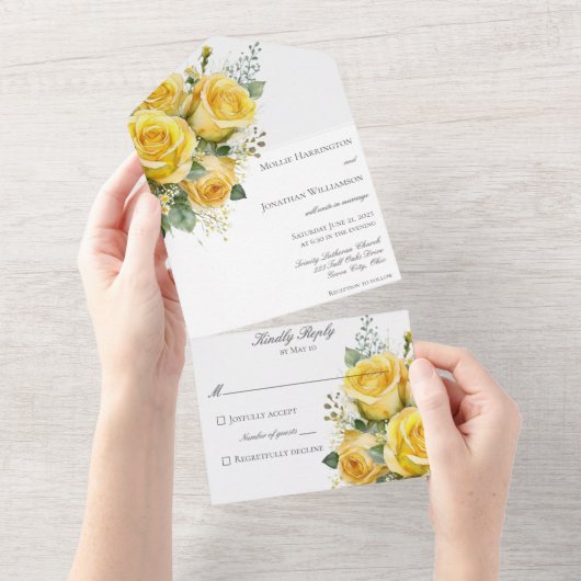 Gelbe Rosen in einer Hochzeit All In One Einladung (Abreißen)
