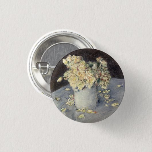 Gelbe Rosen in einer Vase von Caillebott Impressio Button (Vorne & Hinten)