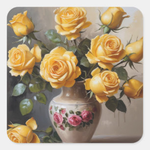 Gelbe Rosen in Vasen Quadratischer Aufkleber