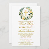 Gelbe Rosen Kranz Erste Kommune Einladung (Vorne/Hinten)