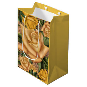 Gelbe Rosen & Landhaus-Rustikal-Holzmöbel im Shabb Mittlere Geschenktüte