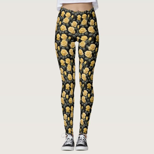 Gelbe Rosen Leggings (Vorderseite)