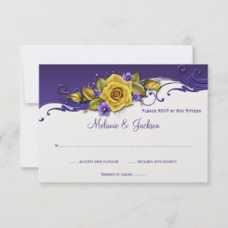 Gelbe Rosen Lila Stiefmütterchen UAWG RSVP Karte