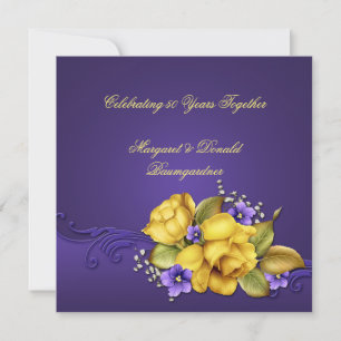 Gelbe Rosen lila Veilchen 50. Hochzeitstag Einladung