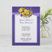 Gelbe Rosen Lila Violetten Post Hochzeit Einladung (Stehend Vorderseite)