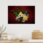 Gelbe Rosen & Lilacs auf Rot Poster (Küche)
